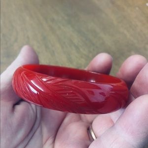 Red Carved Bakelite Bangle Small Wrist